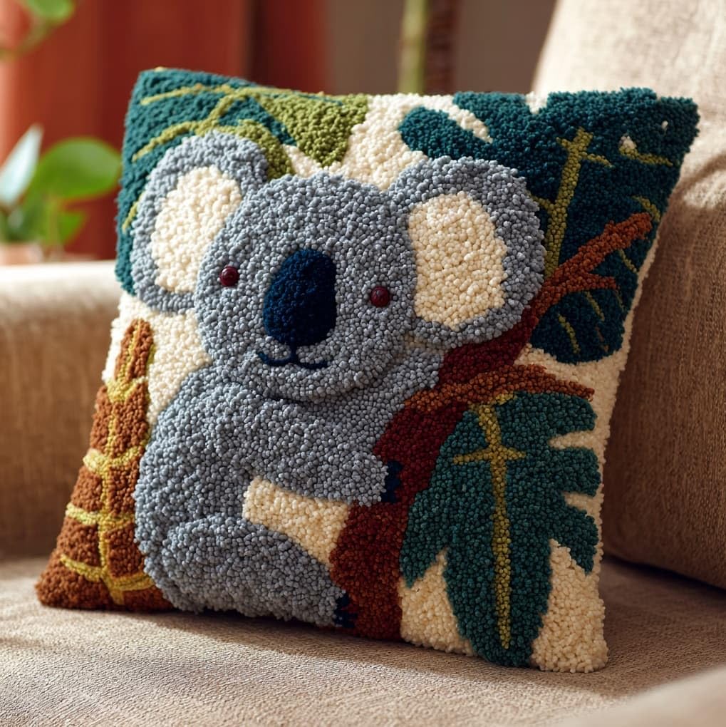 WallustrioaW Latch Hook Kits Pillow for Adults,Tropical Koala