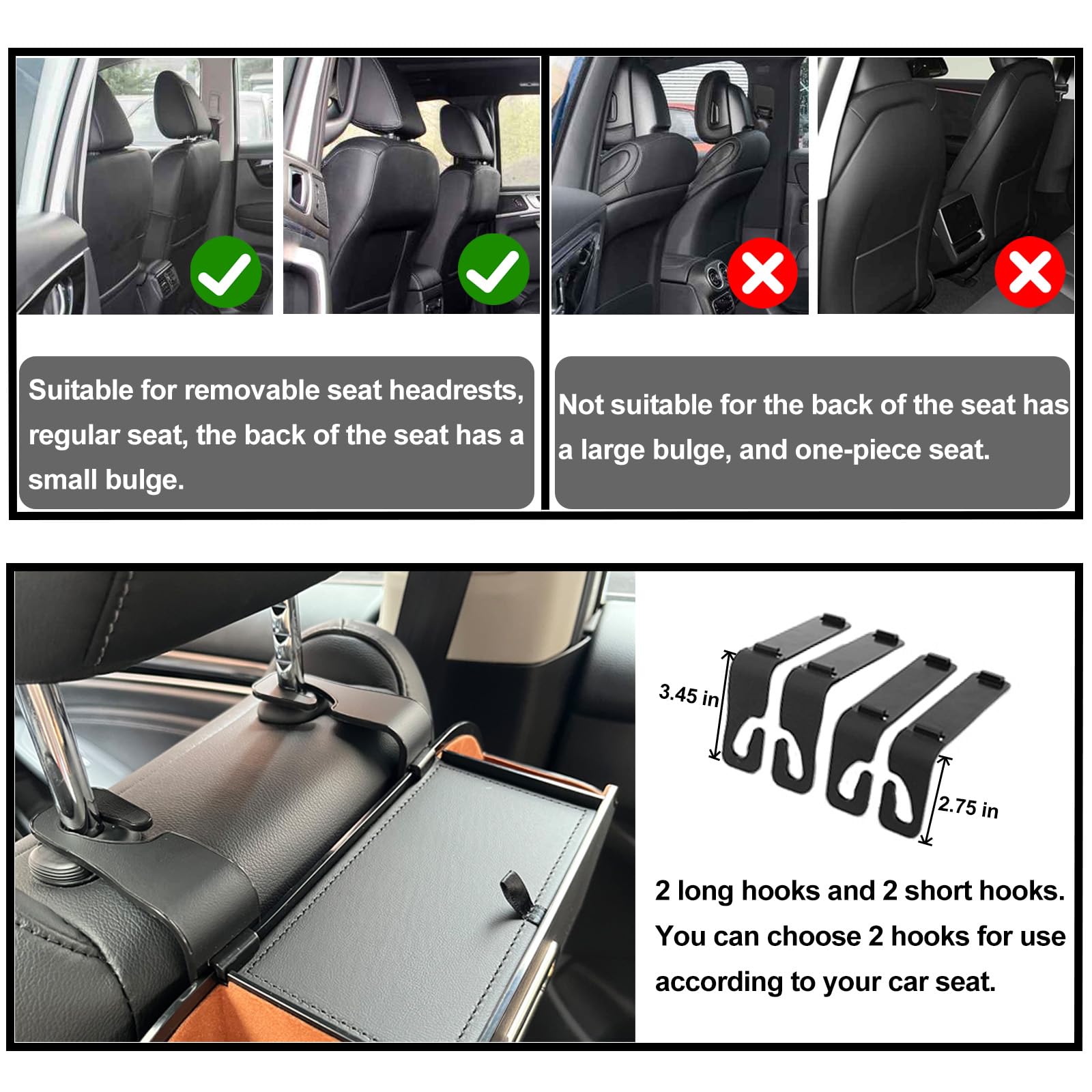 YUBOMT Car Seat Back Organizer with Cup Holder, Tissue Box, Phone Holder, Storage Hook, Multifunctional Back Seat Storage for Car, SUV-Black