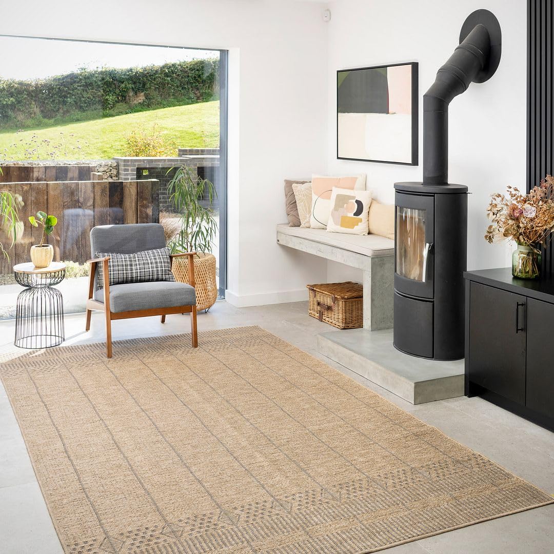 The Rug House Machine Washable Jute Like Cotton Scandi Biege Textured Neutral Nature Inspired Livingroom Kitchen Hallway Rugs 190cm x 280cm (6ft 3" x 9ft 2")