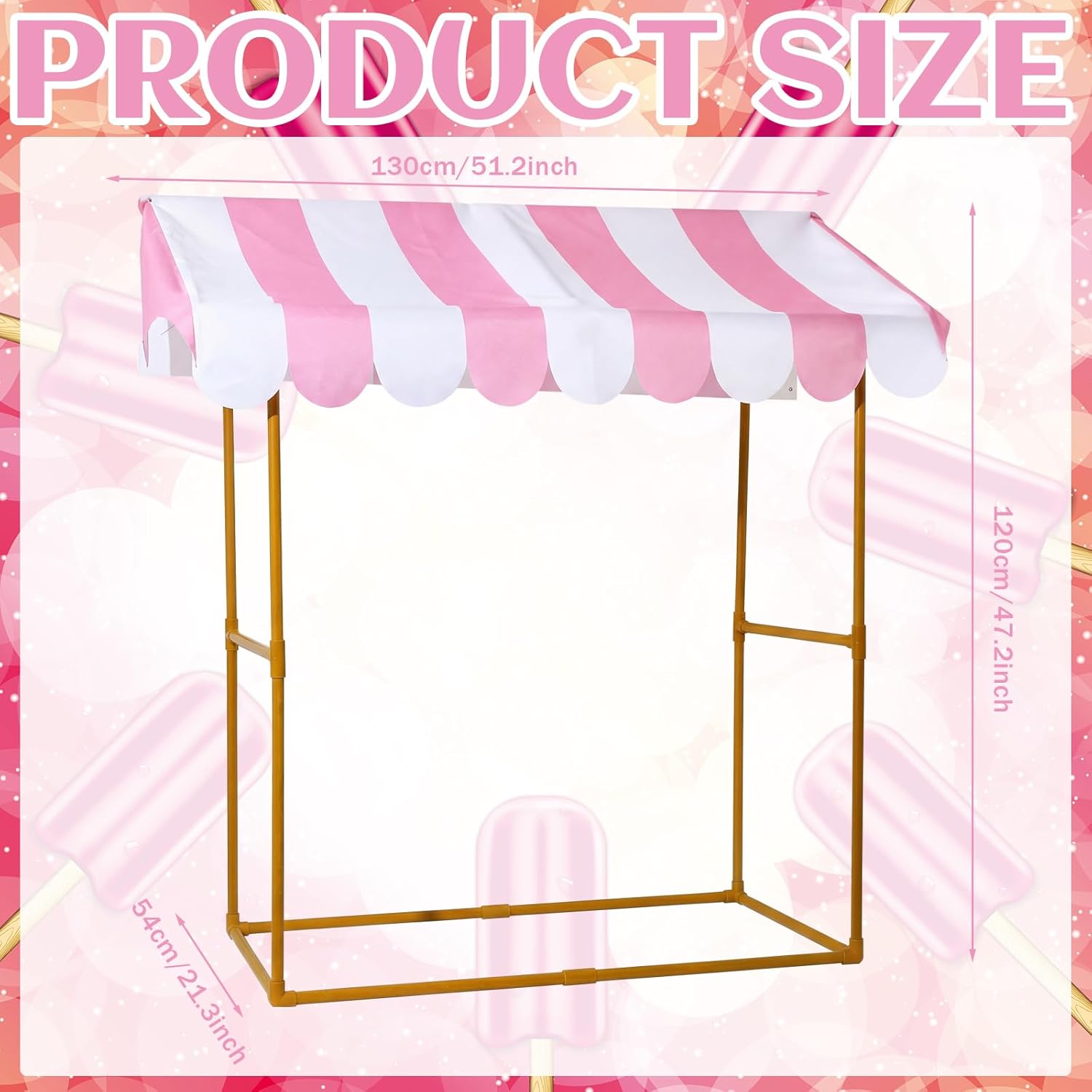 Tioncy 6 Pcs Ice Cream Bar Stand Kits Ice Cream Sundae Bar Supplies Party Decor (Without Table) Include Shelf Banner Roof Pennant Table Skirt for Photo Props Outdoor Party Decor (Desk Is Not Included)