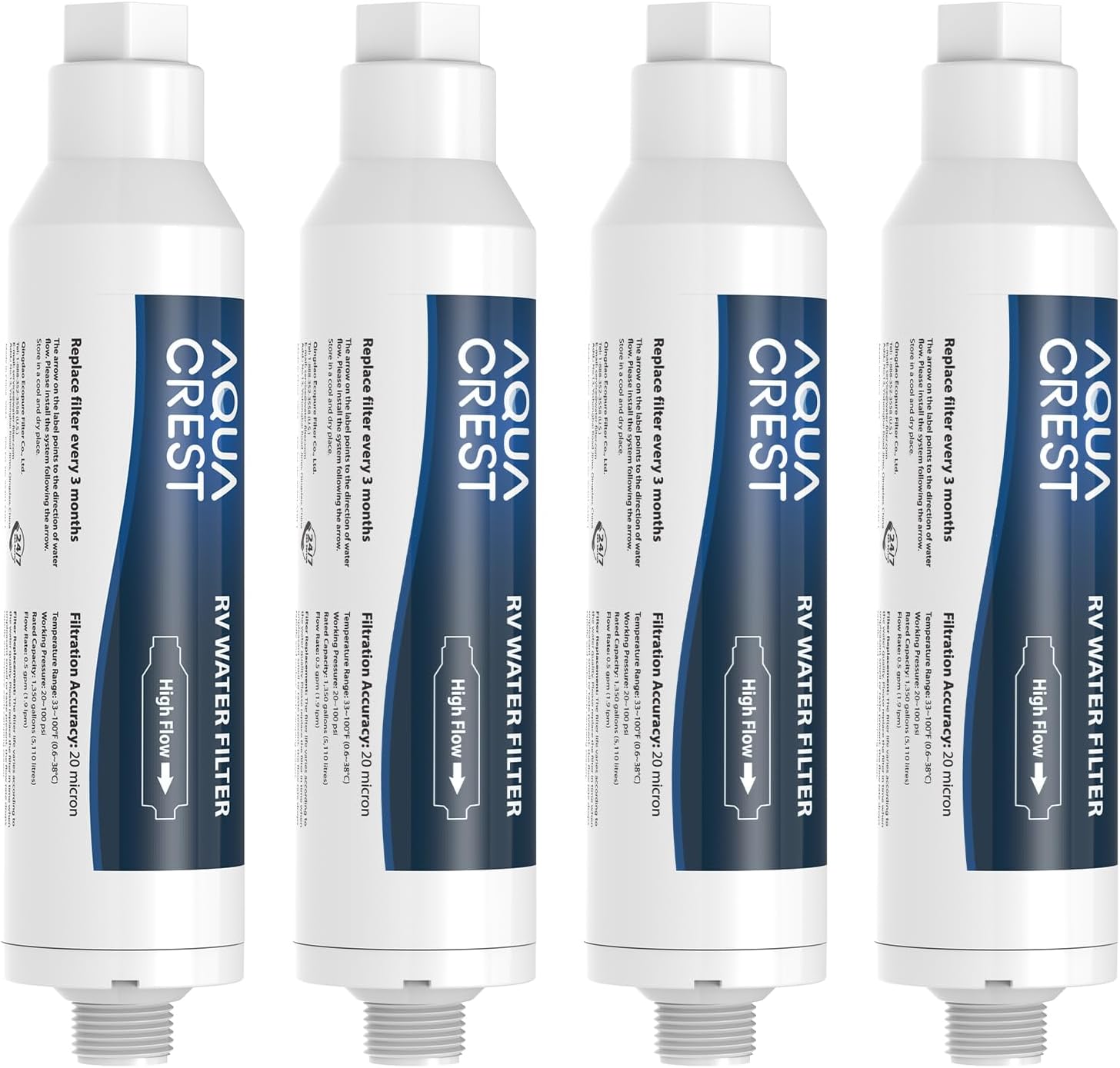 AQUA CREST RV Water Filter, RV Inline Water Filter with NSF Certified, Reduces Chlorine, Bad Taste and Odor, Ideal for Garden and Camper (Filter 4 Pack)
