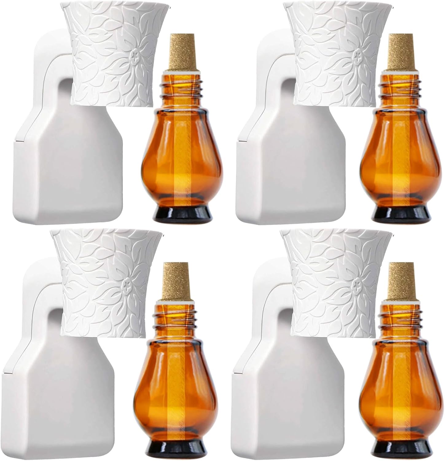 Blank Plug in Air Freshener Polarized Wall Plug Oil Diffuser for DIY Characteristic Home Scent from Natural Essential Oil, EO+Water, Fragrance Refill (4-Set White)