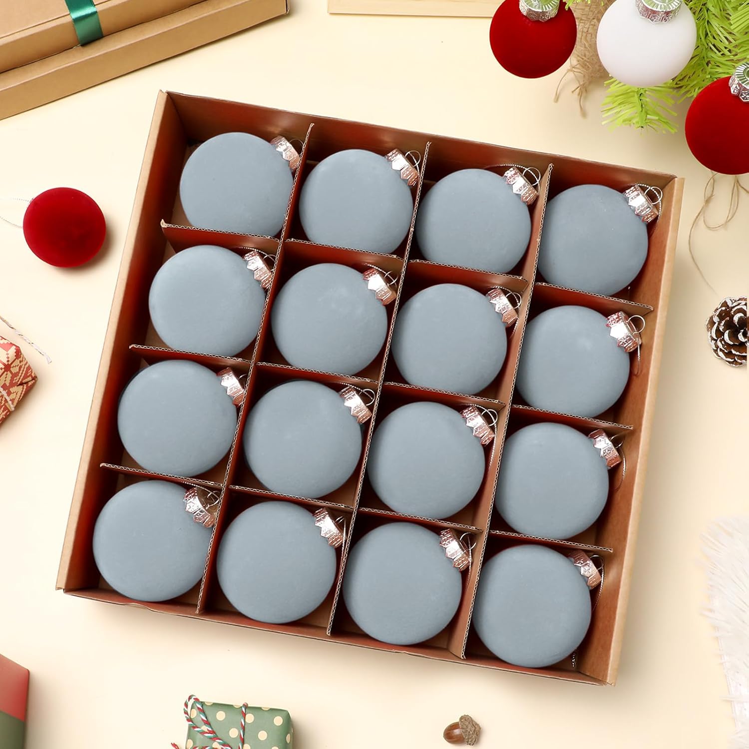 30 pcs Wine Red and Green Flocked Velvet Christmas Tree Ball 2.4inch Christmas Tree Ornaments Shatterproof Plastic Decorative Hanging for Xmas Holiday Family Home Store Indoor Decor