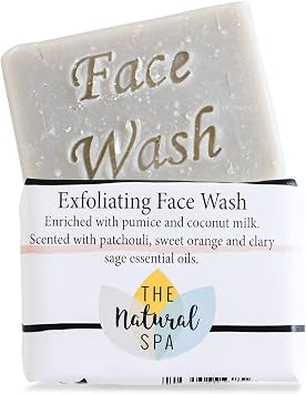 The Natural Spa | Exfoliating Face Wash Bar | Gentle Daily Exfoliation | Pumice Stone, Coconut Milk, Patchouli, Sweet Orange & Clary Sage | 75g