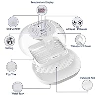 Vista 3 de Incubadora para incubar huevos, 16 incubadoras de huevos con giro automático de huevos, control de temperatura Fahrenheit, vela de huevo, adición