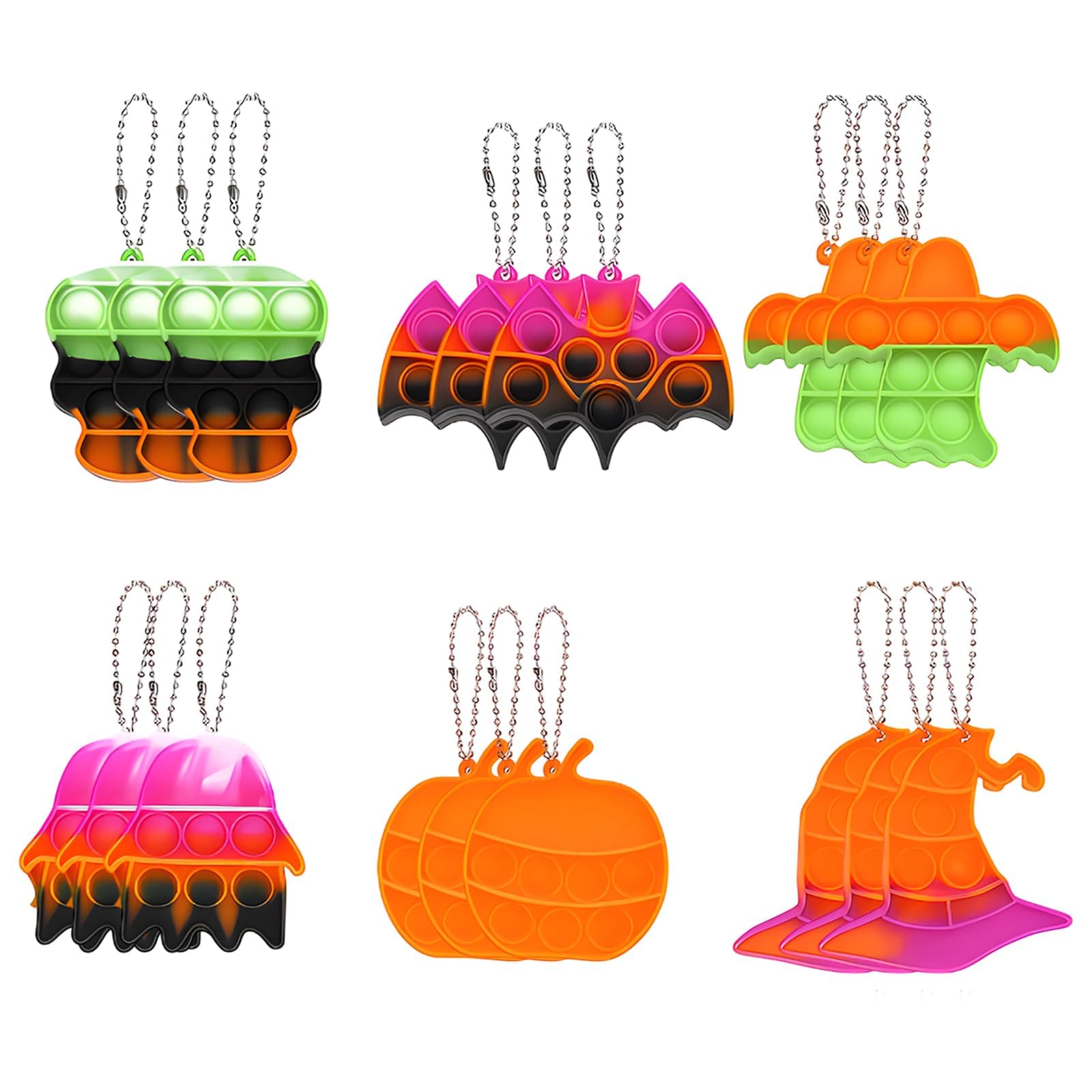 18 Pcs Halloween Children's Mini Bubble Keychain Toys, Colorful Silicone Bubble Keychain