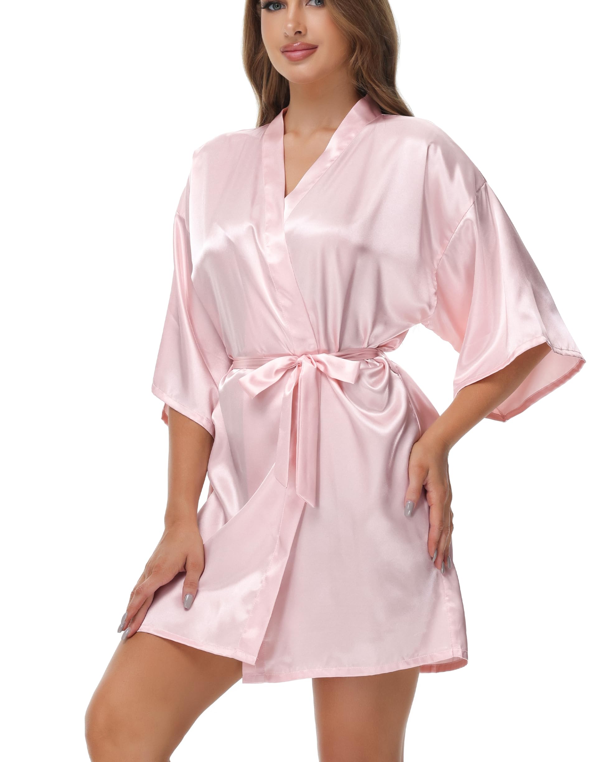 Damski Szlafroki Satynowy Letni Damski Zlafrok Kimono Damski Krótki z Rękawami 3/4 Jedwabny Szlafroczek Kobiety