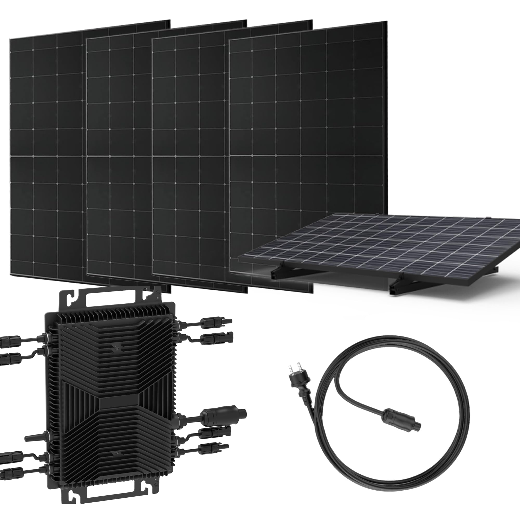 Balkonkraftwerk Set, 1840 Watt Solaranlage mit 2000W WiFi Wechselrichter, (drosselbar bis auf 600W), Inkl. Universalhalterung, 4 x 460W Bifazial, Full Black PV Module, Photovoltaik-System