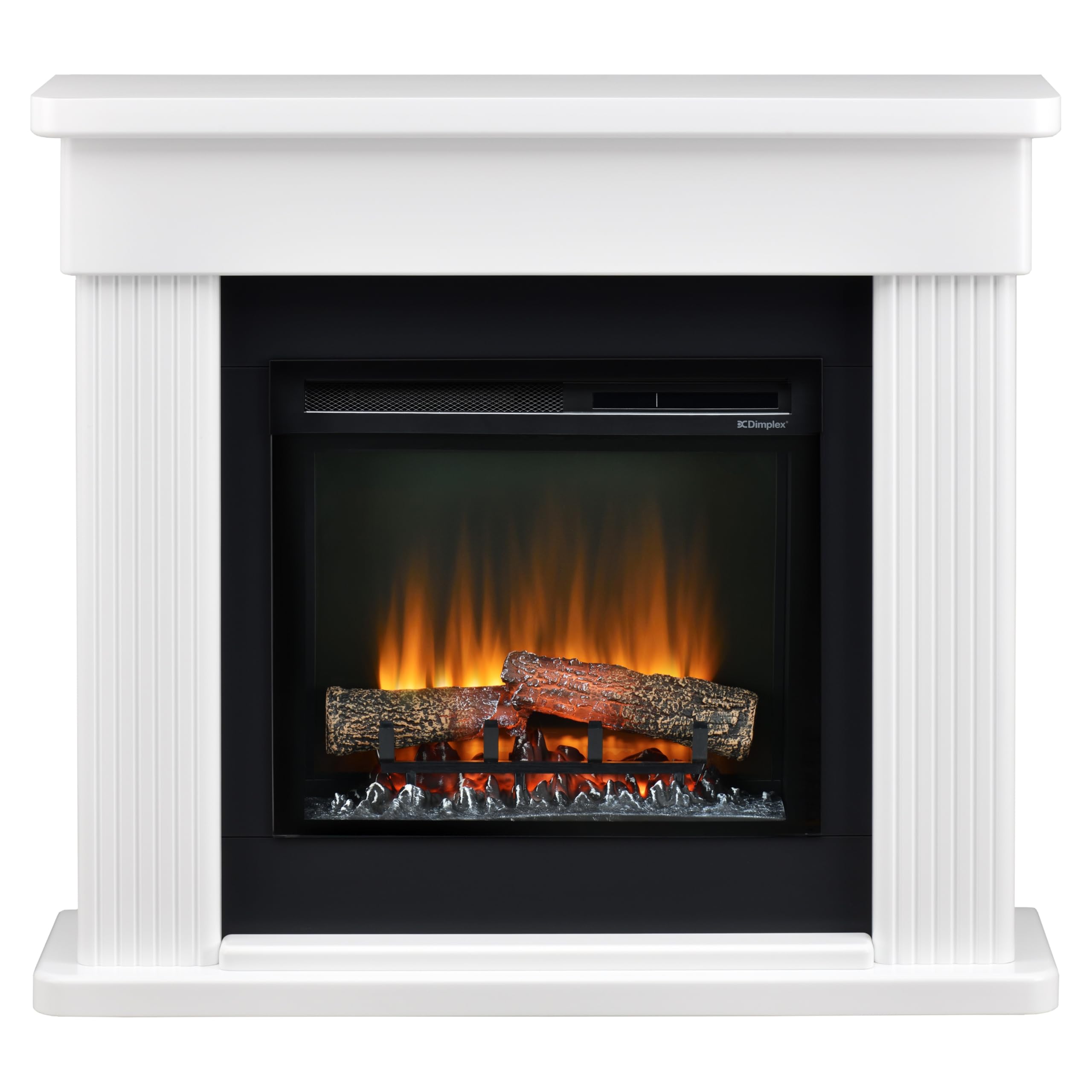 Dimplex Portland Optiflame Complete Suite, Fully Assembled Electrical Fireplace With Choice of 4 Flame Colours, Adjustable Flame Brightness, 2 Heat Settings and Remote Control. White Surround