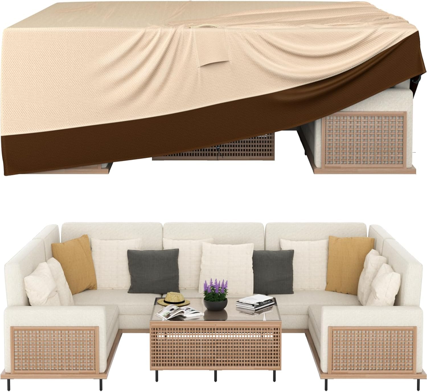 Patio Furniture Covers, Outdoor Furniture Cover Waterproof, General Purpose, Outside Table and Chair Covers, Heavy Duty 600D (111 Inch L x 74 Inch W x 28.3 Inch H)-Brown