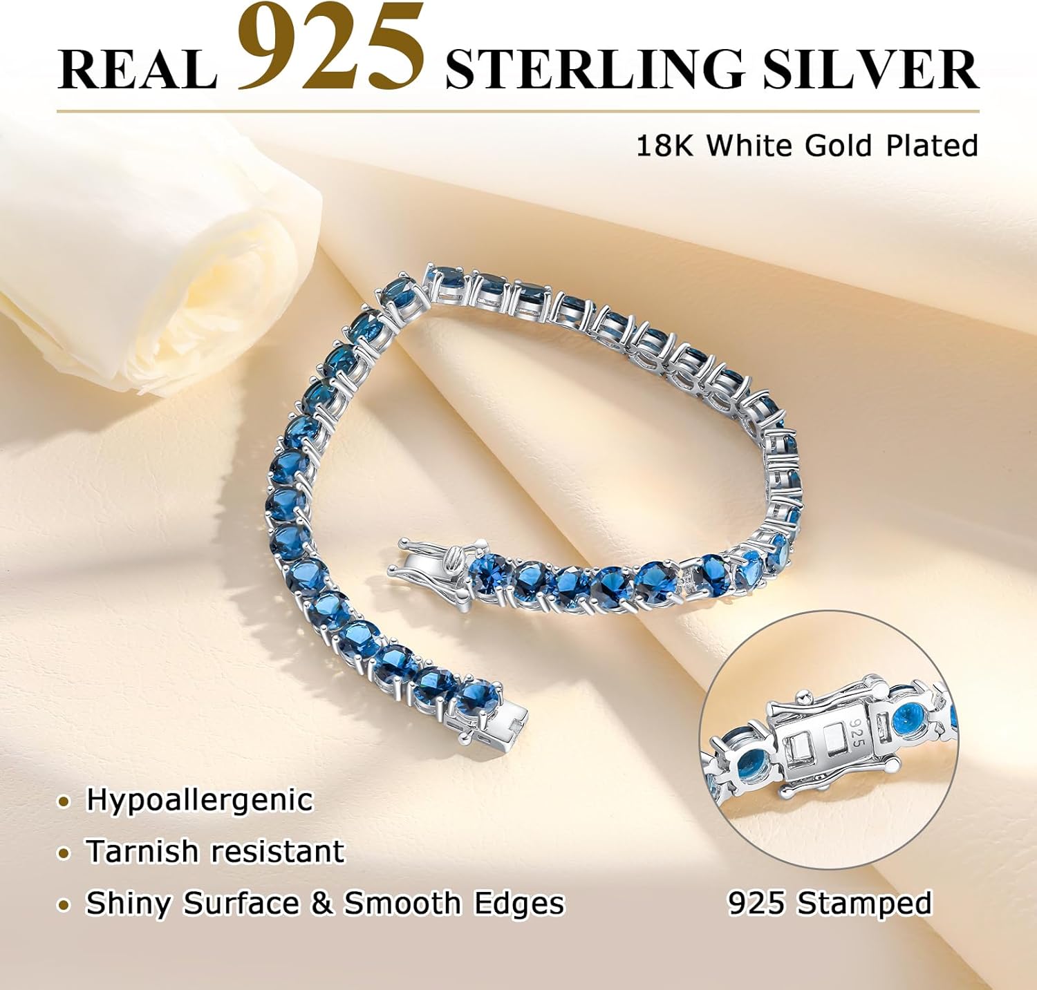 Luxury White Gold Sterling Silver 5mm Wide Cubic Zirconia and Birthstone Tennis Bracelets for Women Birthday Wedding Everyday, 7.25" - Image 6