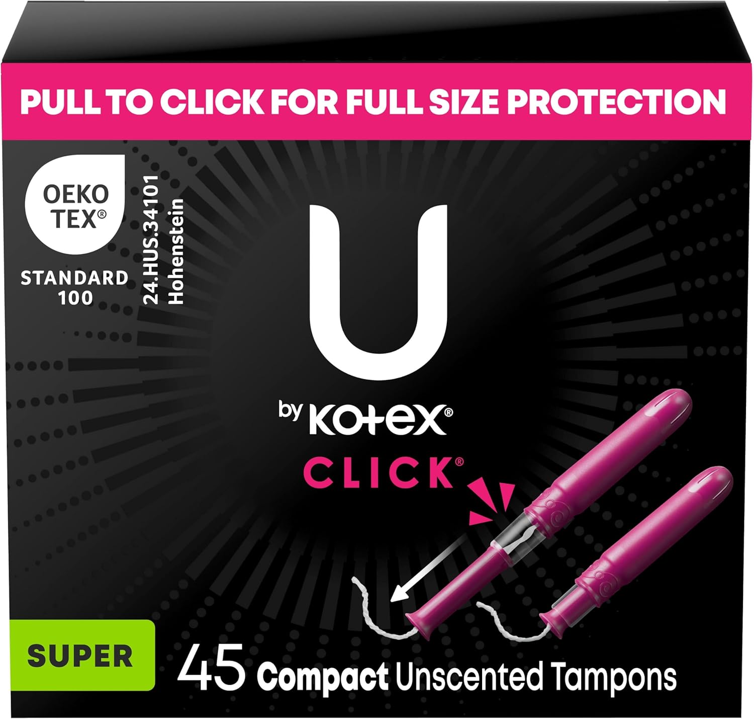 U by Kotex Click Compact Tampons, Super Absorbency, Unscented, 45 Count Super 45 - Image 1 of 9