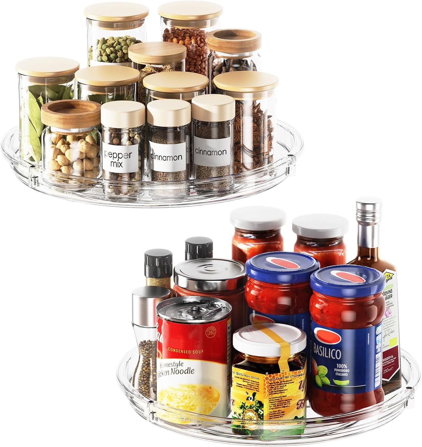 LAMU 2 Pack Lazy Susan Organizer 9 inch Lazy Susan Turntable for Cabinet, Rotating Spice Organization for Cabinet, Kitchen, Table Top, Countertop, Pantry Fridge Organizers and Storage, Clear