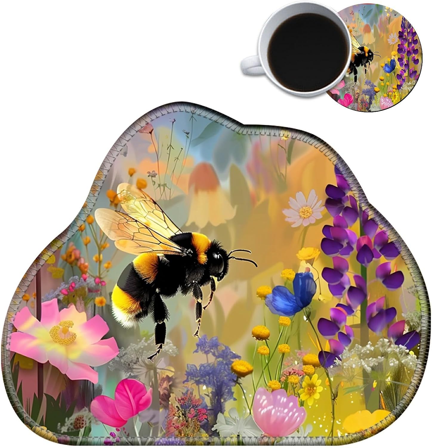 Cute Cloud Shaped Mouse Pad with Stitched Edges, Bee Garden Soft Small Desk Mat for Work & Travel, Non-Slip Gaming Mousepad, Creative Computer Mouse Mat for Home Office