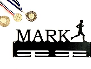 FranJohnsonHouse Personalised Running Metal Medal Holder, Gift for Runners, Men, Male Silhouette, Custom Name Sports Medal Hanger, Ribbon Holder, Medal Rack Display for Awards, Any Color (Design 2)