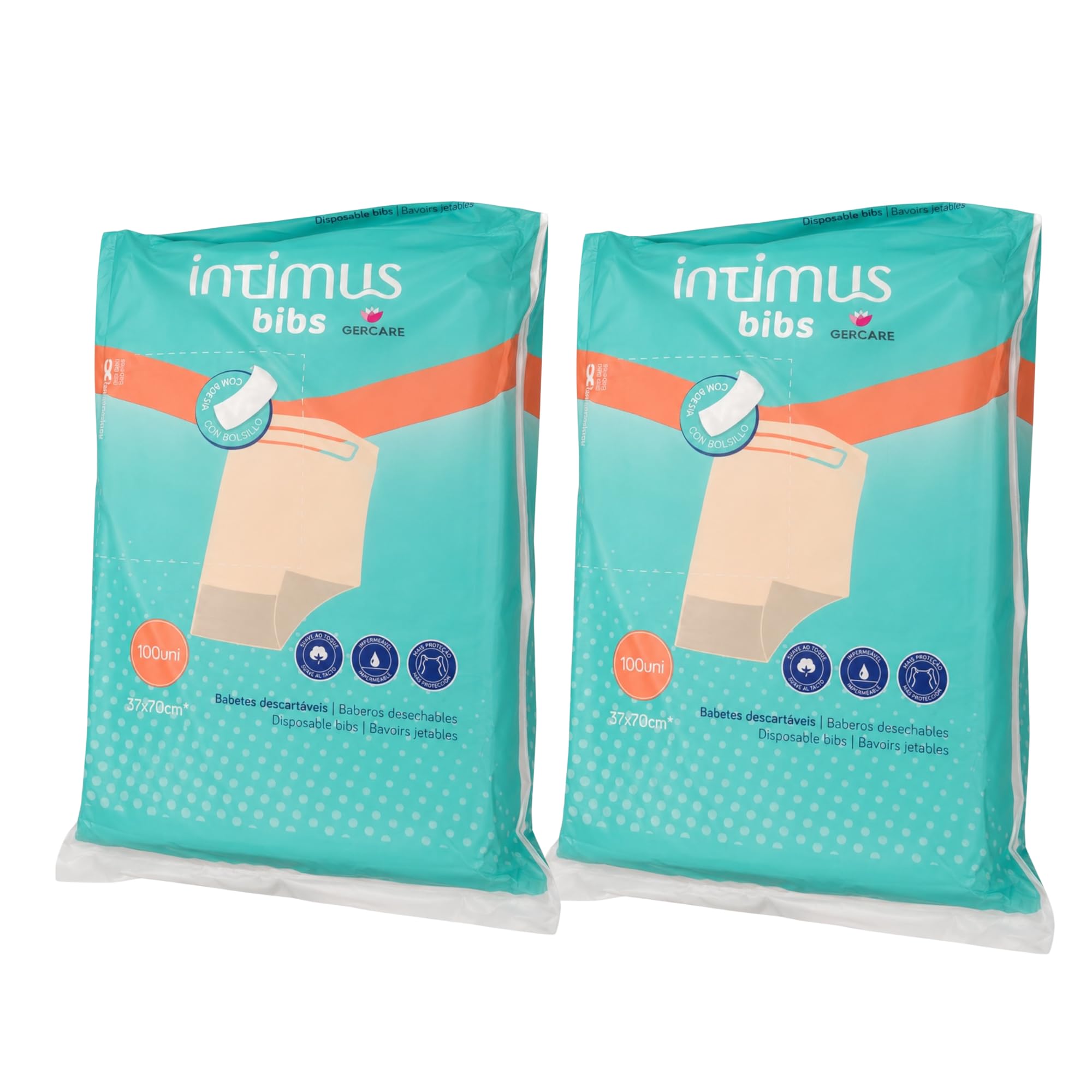 GERCARE Pack de 100 Babero Adulto Desechable. Baberos Adultos 37x70 cm. Adultos Impermeables. Baberos Desechables. Incluye Bolsillo Recogemigas.