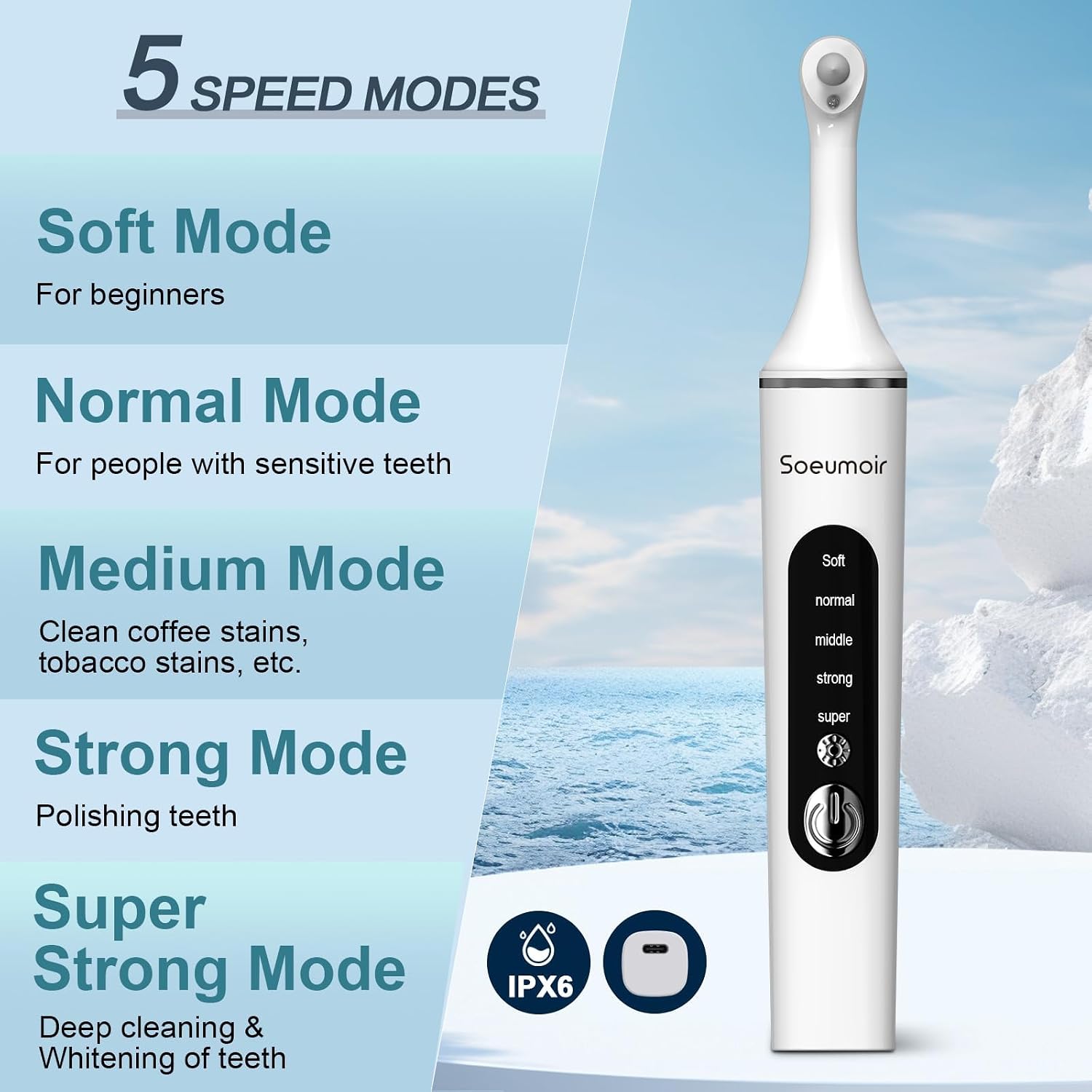 Tooth Polisher,Rechargeable Tooth Whitening Kit for Teeth Cleaning and Whitening, with 8 Brush Heads, LED Light, 5 Speed Modes Dental Polisher Personal Dental Care Kit for Home Use and Travel