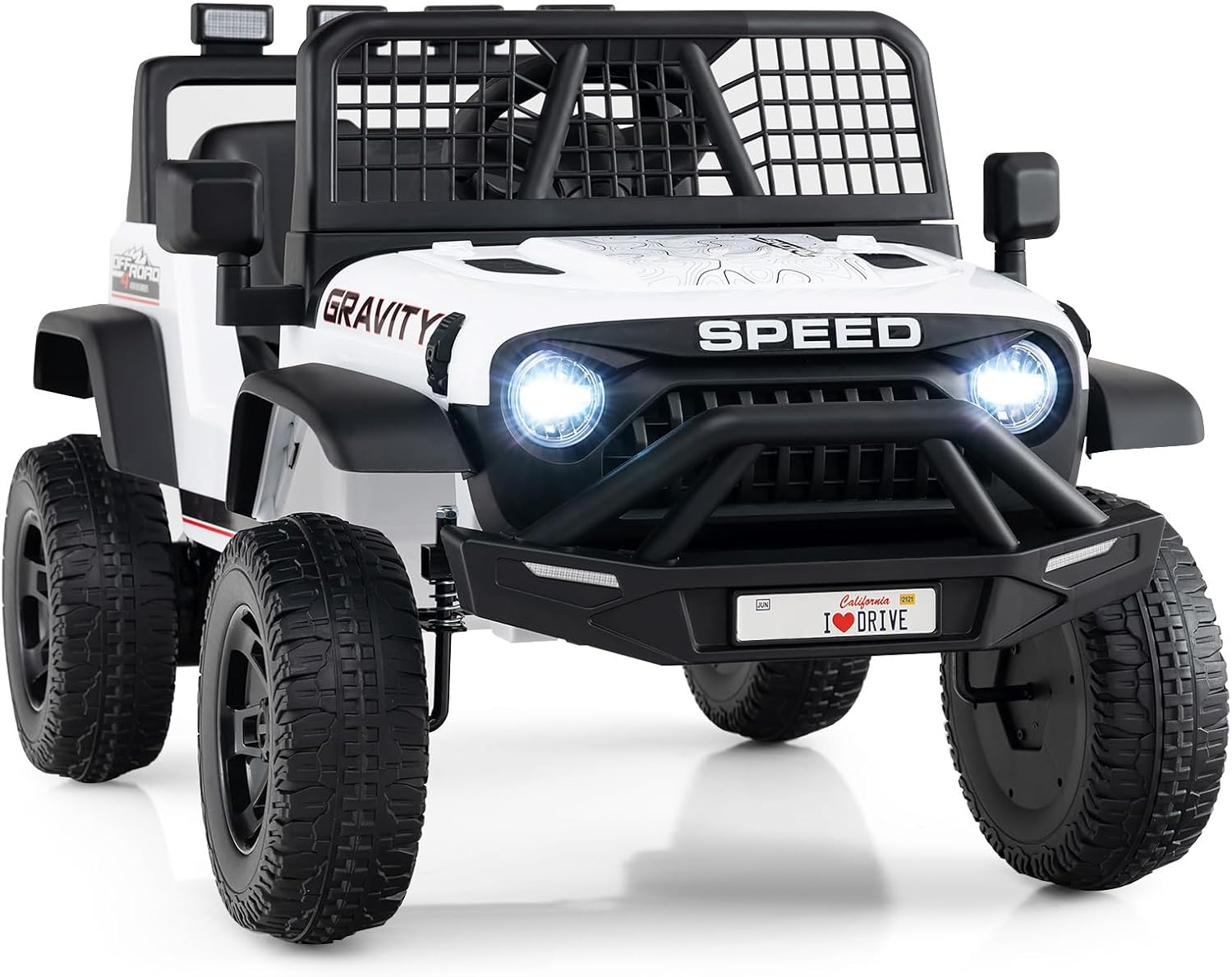 Costzon Ride on Truck, 24V Ride on Toys for Kids, Electric Vehicle with Parent Remote Control, Music, Horn, LED Headlights & Spring Suspension, Kids Car for Boys & Girls Aged 3+ (24V,White)