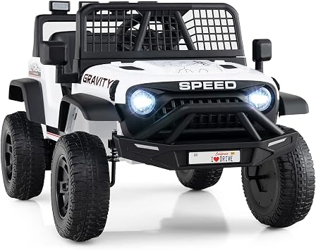 Costzon Ride on Truck, 24V Ride on Toys for Kids, Electric Vehicle with Parent Remote Control, Music, Horn, LED Headlights & Spring Suspension, Kids Car for Boys & Girls Aged 3+ 24V,White