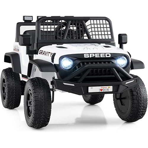 Costzon Ride on Truck, 24V Ride on Toys for Kids, Electric Vehicle with Parent Remote Control, Music, Horn, LED Headlights & Spring Suspension, Kids Car for Boys & Girls Aged 3+ (24V,White)