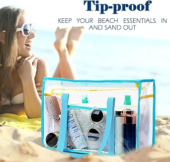 Fammart Clear Beach Bag for Women, Large Pool Tote Cruise Vacation Essentials - Zipper Closure, Waterproof, Sandproof