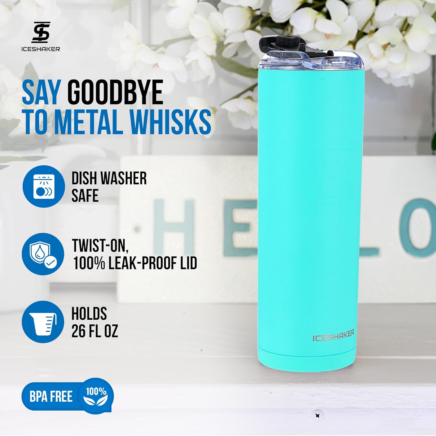 Ice Shaker Insulated Stainless Steel Tumbler | 20 oz, Matte Mint | 24+ Hours Cold & 6+ Hours Hot | Removable Straw and Drink Spout | Odor-Free Tumbler Cup Water, Coffee, Tea, Smoothies, Cocktails