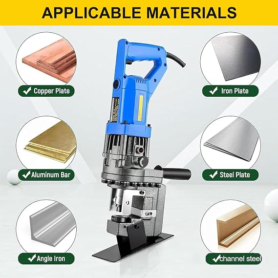 Electric Hydraulic Hole Punch, 1300W Metal Sheet Hole Puncher, Heavy Duty Hole Digger Punching Machine with 5 Dies for Steel Iron Aluminum Copper Plate