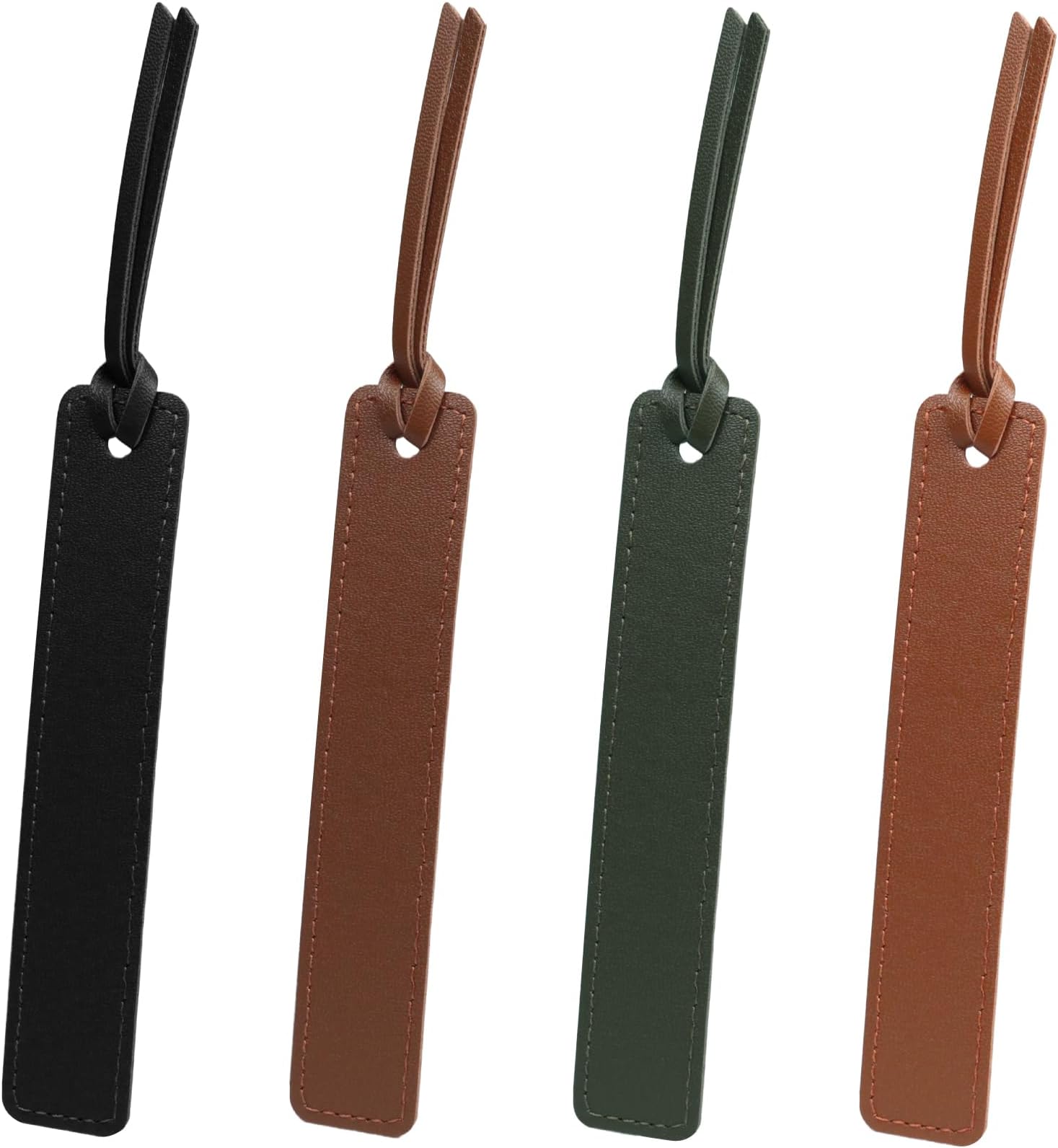 4-Pack Vintage Leather Bookmarks with Stitched Edges & Rope – Classic Page Markers for Men & Women, Great Reading Gifts for Book Lovers