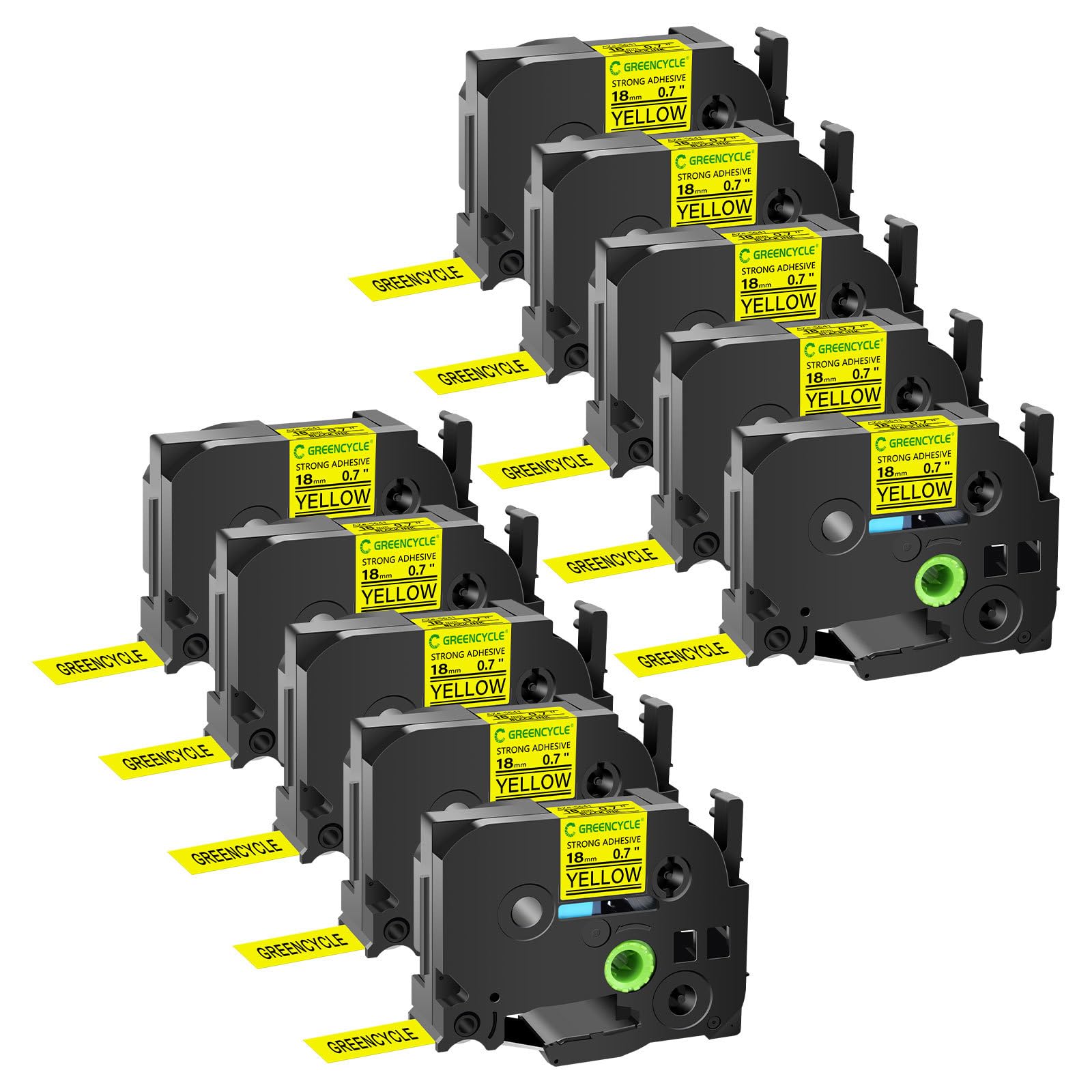 GREENCYCLE Extra Strength Label Tape TZe-S641 18mm 0.7" Laminated Yellow Compatible for Brother P-Touch TZeS641 TZ-S641 TZe TZ 3/4 inch Black on Yellow Label Tape for PTD400 PTD410 PTD600 10 Pack
