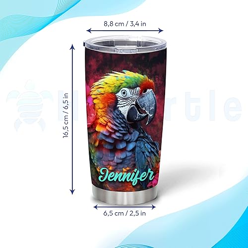 Miniatura 4 de Hyturtle Vaso de loro personalizado para damas, regalos para amantes de los loros florales, vaso de acero inoxidable de 20 onzas con nombre