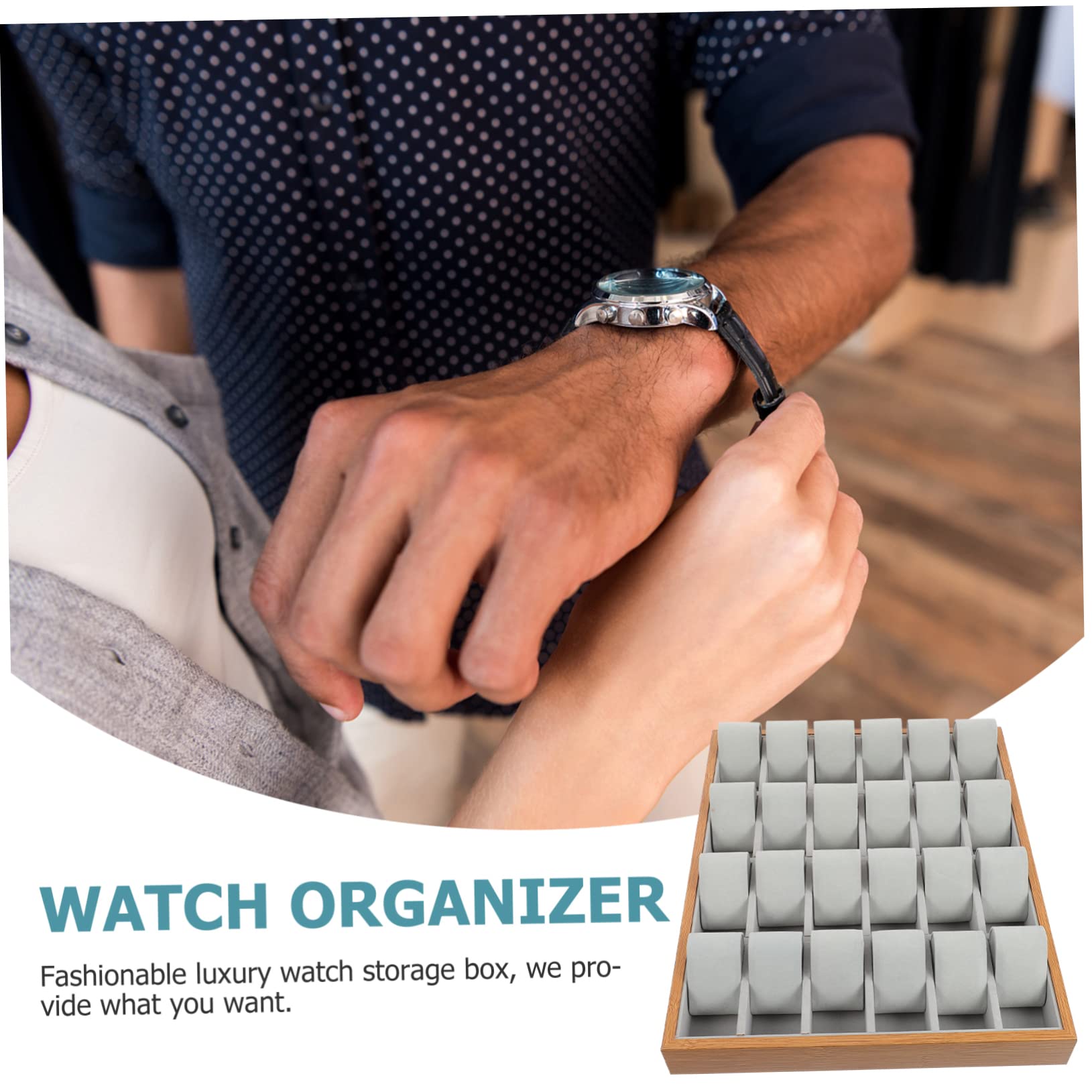 Mikikit Uhrenaufbewahrungsbox 24 Fächer Beige für Präsentation | Schmuck und Kleinteile, für Privatnutzung und Ladenpräsentation, Elegante Optik