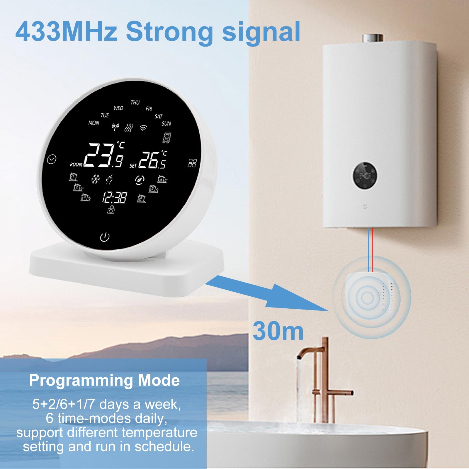 Termostato para calefacción por suelo radiante, termostato inalámbrico con pantalla táctil, adecuado para calderas de gas, calefacción por suelo radiante, termostato de habitación, termostatos