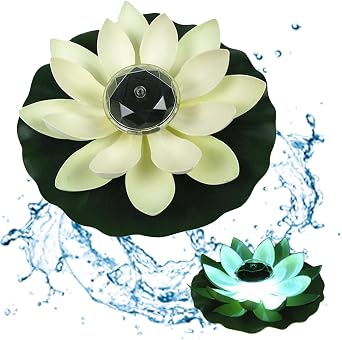Lotus Flower Solar Light for Pool Floating Lotus Light 11.02 Inch Waterproof Solar Pond with Hook for Garden Lawn Backyard Pond Fountain White, Flower