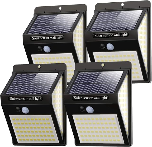 [4 Pack] 140LED Solar Security Lights Outdoor, Litogo Solar Motion Sensor Lights 270ºWide Angle Waterproof Solar Powered Durable Wall Lights Outside 3 Modes for Garden Fence Door Yard Garage Pathway
