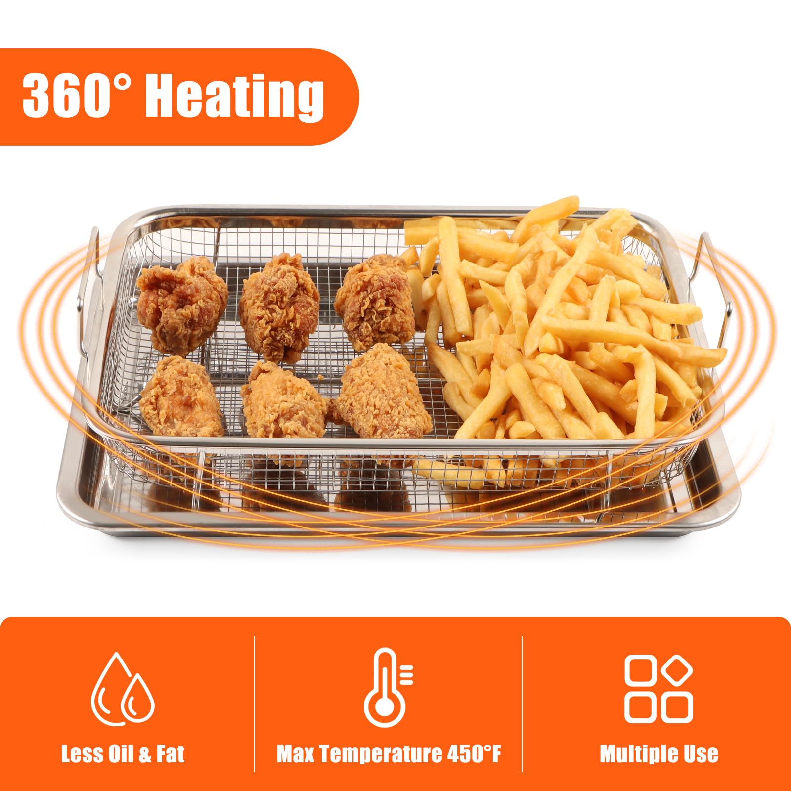 Stainless Steel Air Fryer Basket & Tray for Oven, 12.8" x 9.8", Rectangular, Silver — Amazon image 2