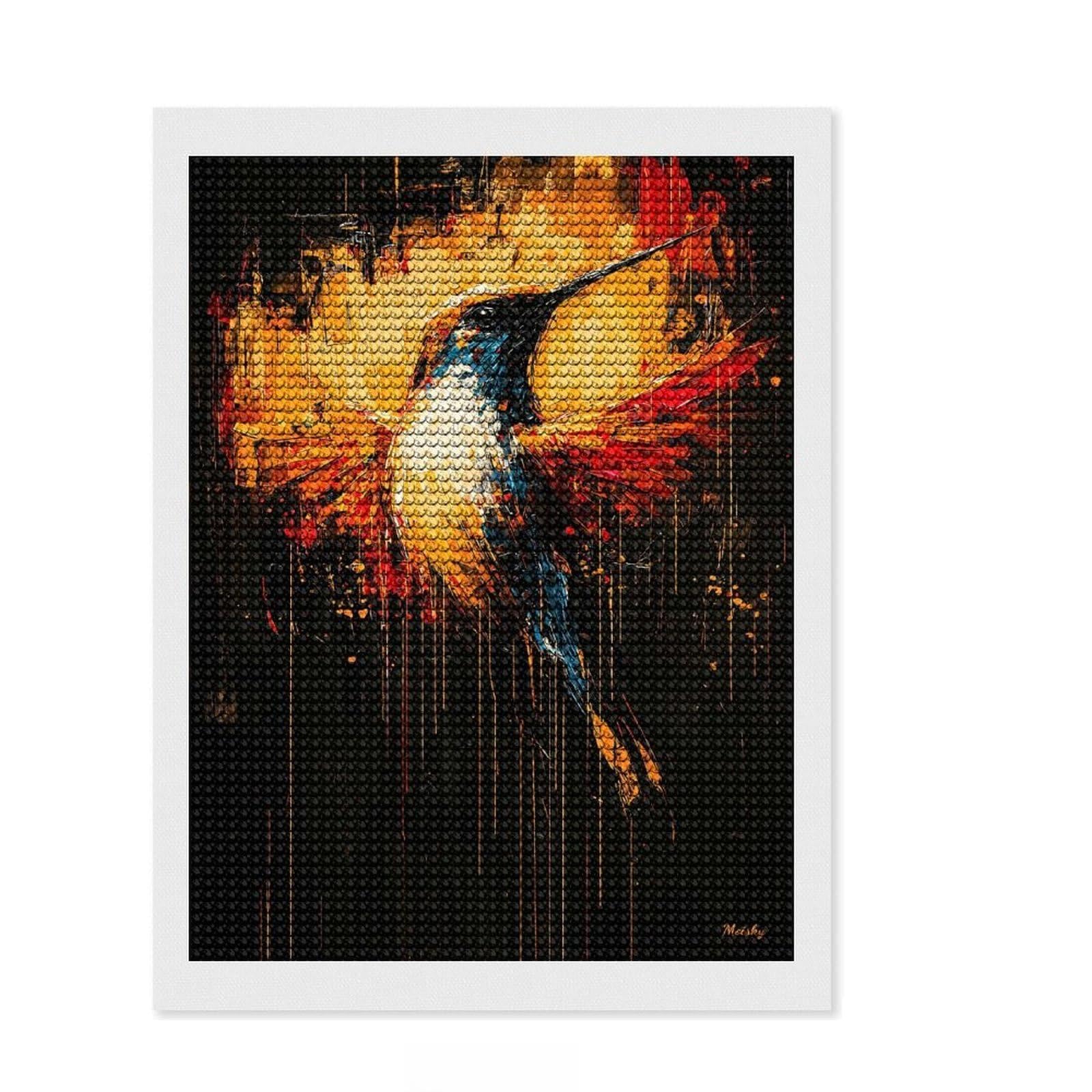 Junmoney Radiant Flight Contemporary Expressionist Hummingbird Crystal Diamond Art Kit 12"x16", Arts and Crafts, Aesthetic Room Decor, Boho Decor, Festive Home Decor