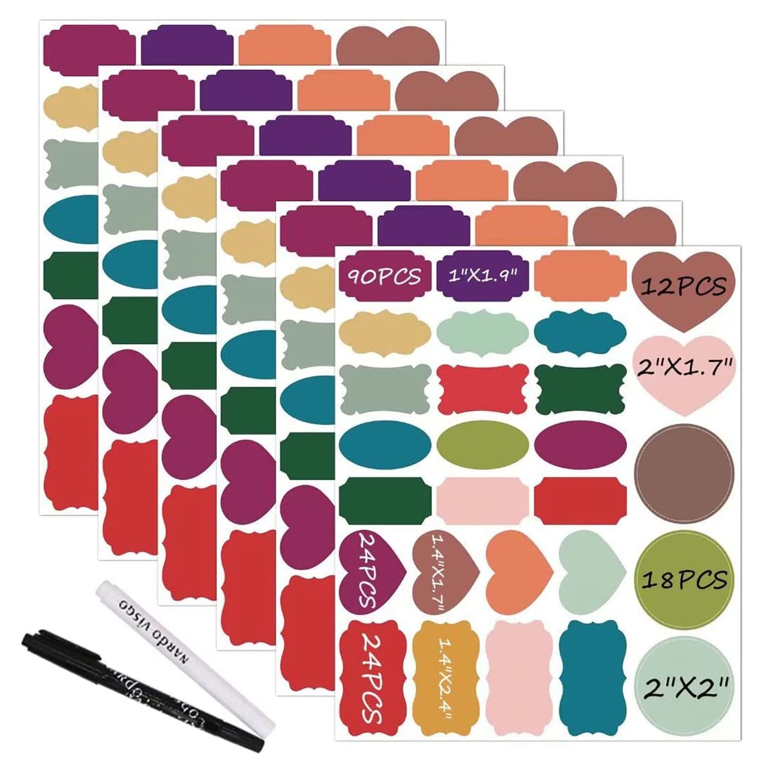 Colored Chalkboard Labels: 168 Premium Stickers + 2 Chalk Markers-Waterproof Removable Reusable Chalkboard Stickers,Perfect for Decorating Your Mason Jars Pantries Crafts and Offices