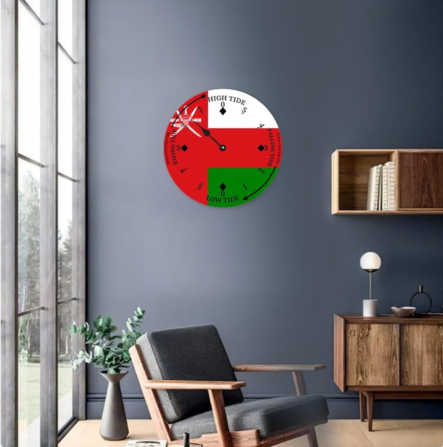 Oman National Flag Tide Clocks Oman Wood Tidal Clock with High Tide Low Tide 15" Wall Hanging Art Tide Movement Clock for Living Room Farmhouse Home Decor