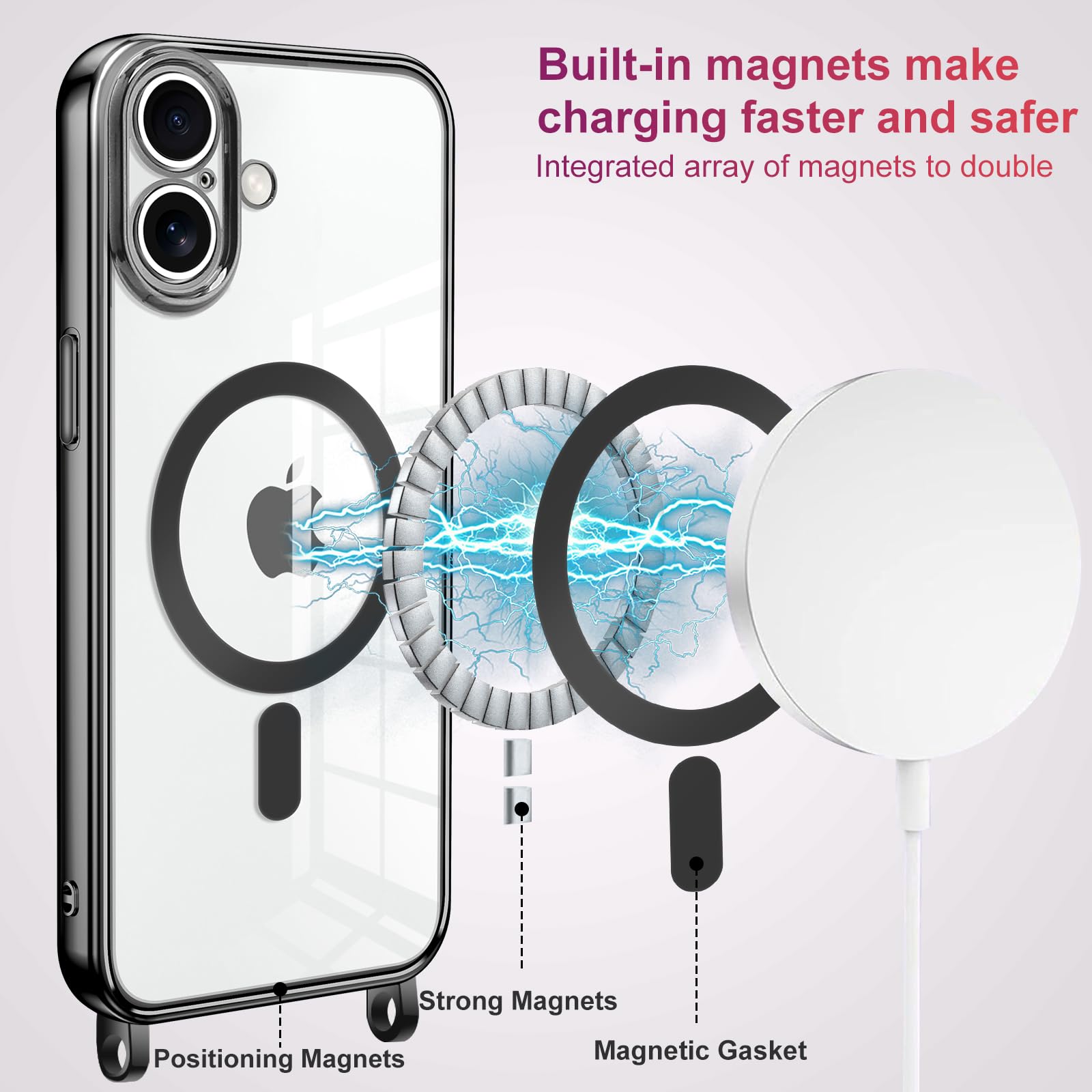 Custodia IPhone 17 Trasparente Con Magnete E Cordino Regolabile – 2 Vetri 9H E 2 Pellicole Fotocamera Incluse
