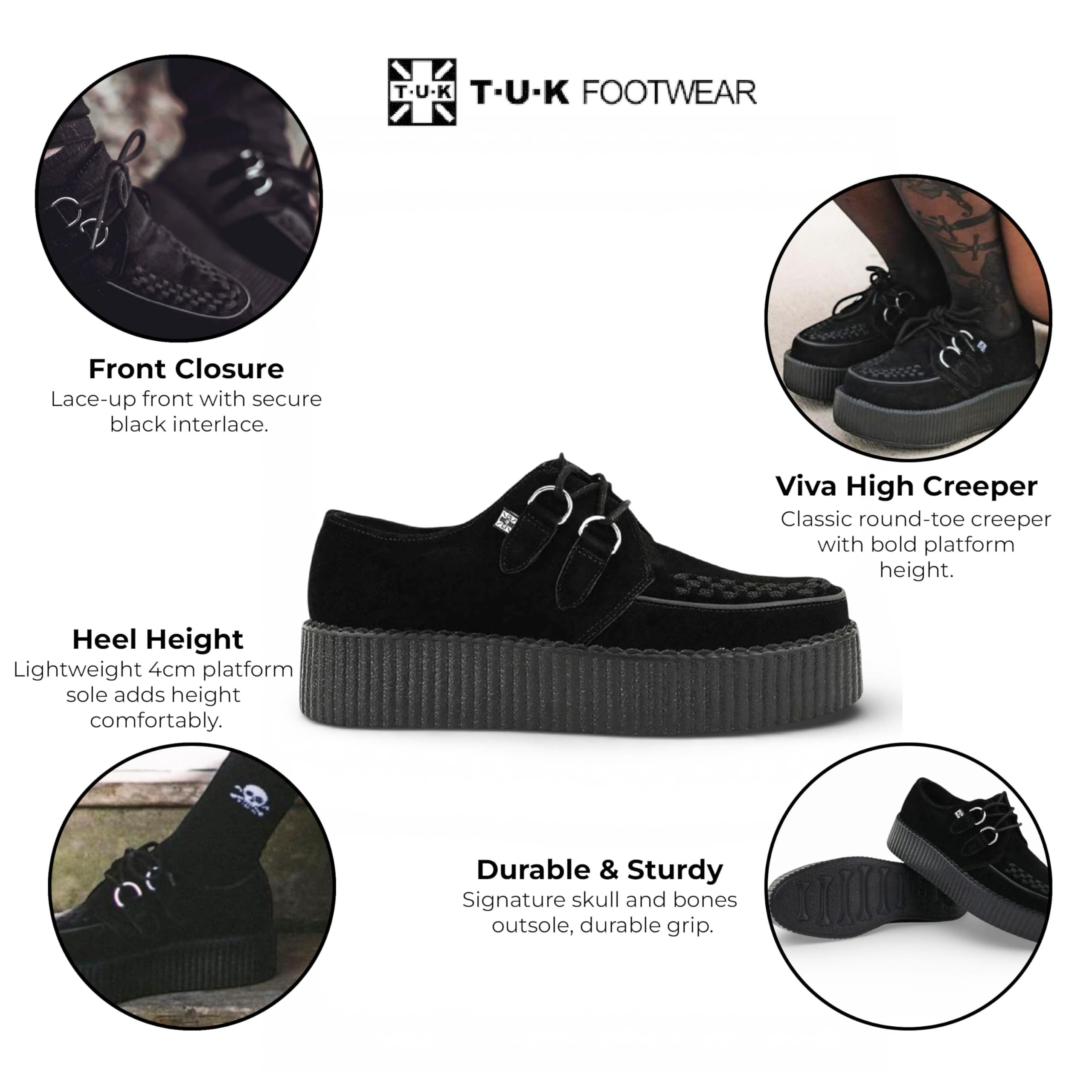 TUK obuwie unisex Viva High Creepers – skórzana platforma sznurowane gotyckie buty