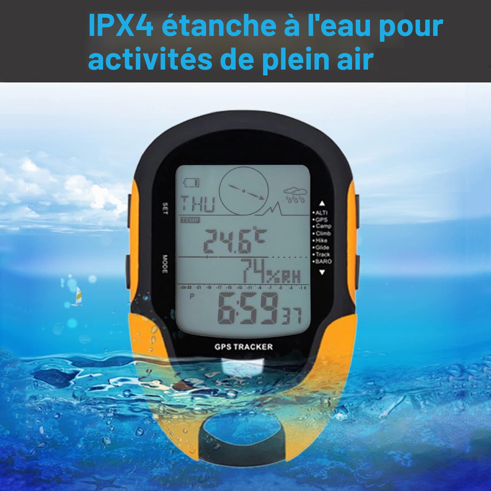 GPS de Randonnée Manuel étanche, Dispositif de Navigation Multifonctionnel Rechargeable USB avec Lampe de Poche d'urgence pour Les Sports de Plein Air
