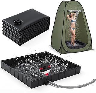 Glooglitter Portable Shower Pan 41" x 41" x 5" Foldable Shower Base Outdoor Collapsible Showering Basin with Detachable Drain Pipe for Beach, Camping, Rv, Outdoor & Indoor Bath Floor