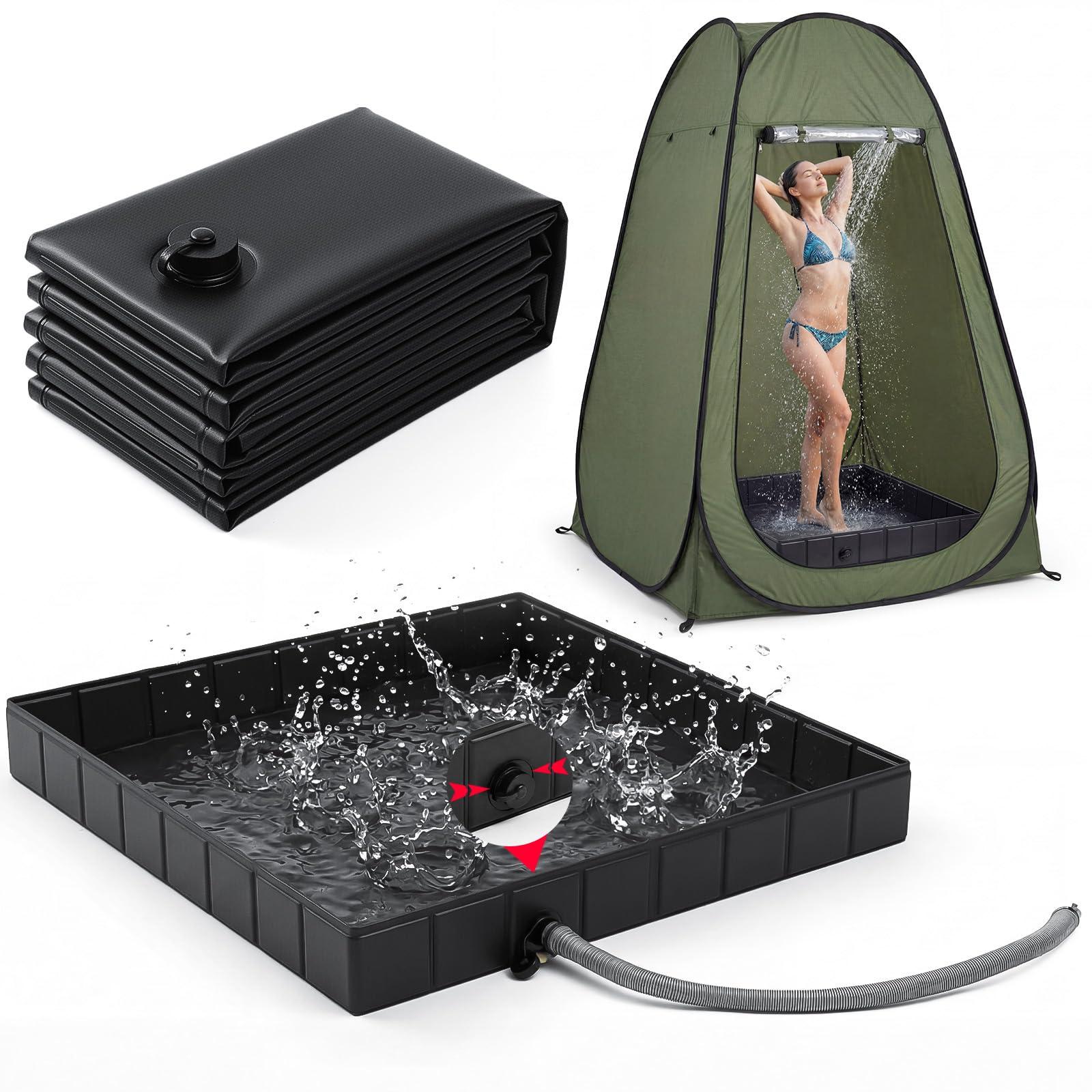 Bassin de douche portable Glooglitter 104cm pliable avec tuyau de vidange