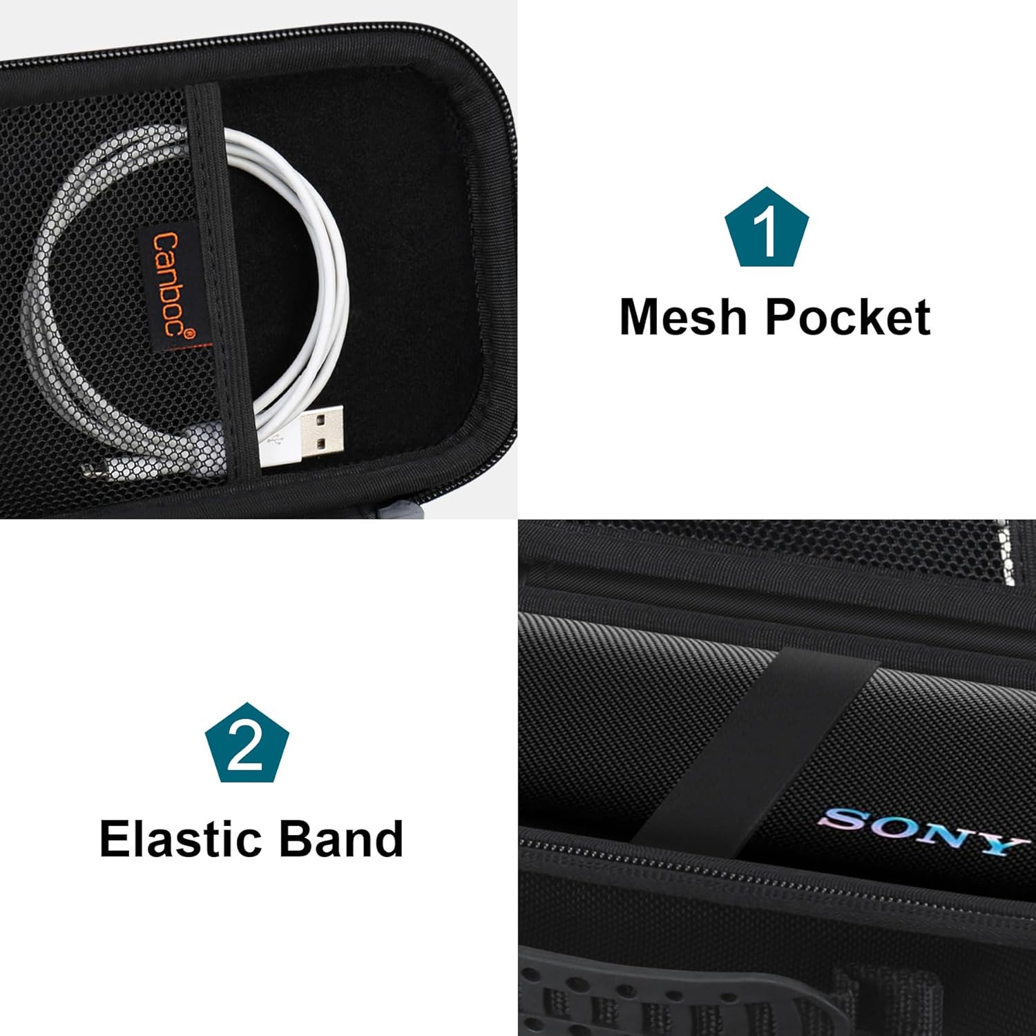Canboc Carrying Case for Sony ULT Field 3 Wireless Portable Bluetooth Speaker, Mesh Pocket fits USB Cable or Other Accessories, Black - Image 6