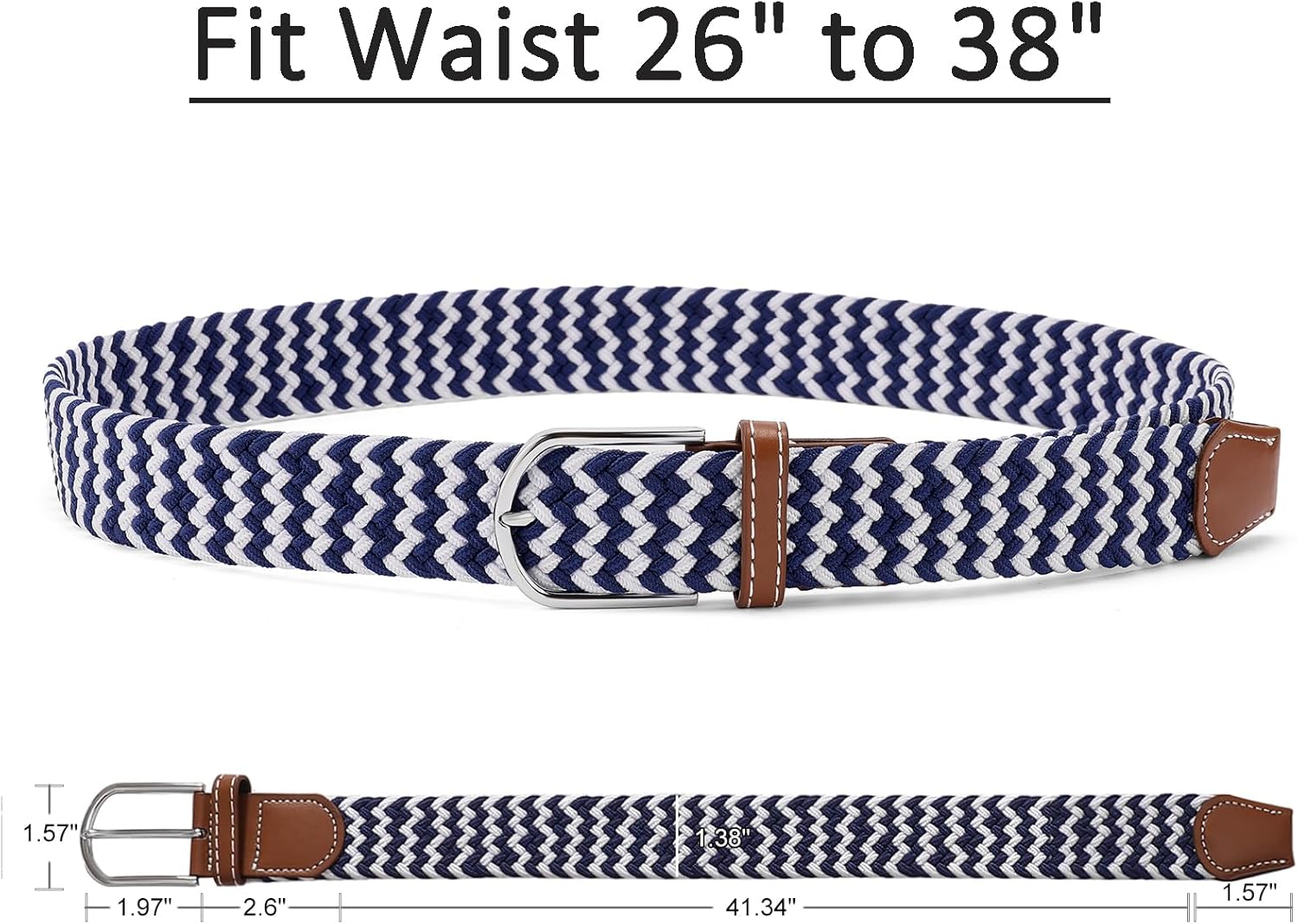 GAEKEAO Elastic Braided Belt for Men 1 3/8" Stretch Woven Belt for Golf Casual Pants Jeans - Black - Image 4