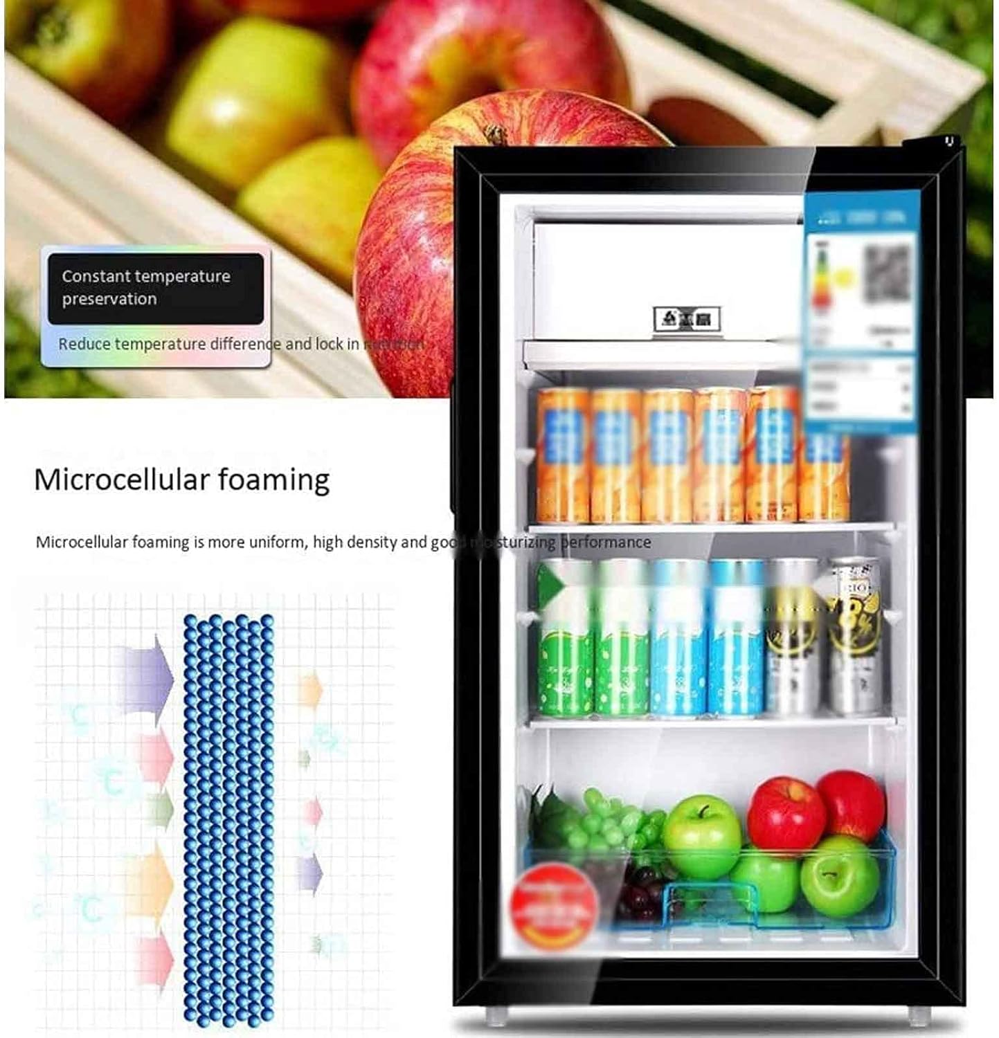 Beverage Refrigerator Cooler Small Home Mini Bar Cabinet Single Door Outdoor Beer Cooler with Glass Door Small Refrigerator with Adjustable Shelves Can Hold: 98L