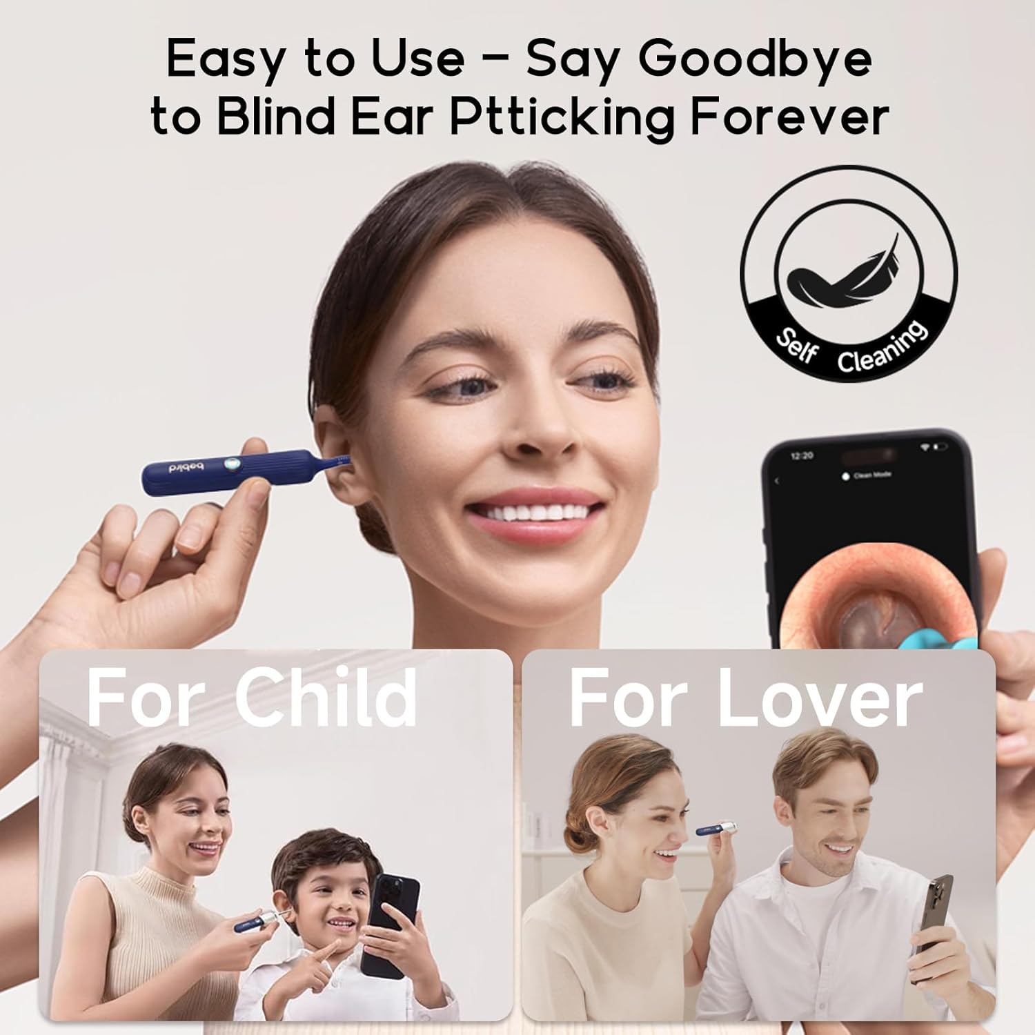 BEBIRD Ear Wax Removal Tool Camera, Visual Earwax Cleaner with Cleaning Kit as Spade/Spoon/Pick/Tweezer Clean Ears for Family, Ear-Scope Otoscope Wireless WiFi Connect