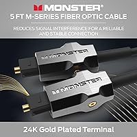 Vista 2 de Monster M-Series 1000 Fiber Optical Audio Toslink Cable, Sound Bar Optical Audio Cable with Gold Connectors, 5ft
