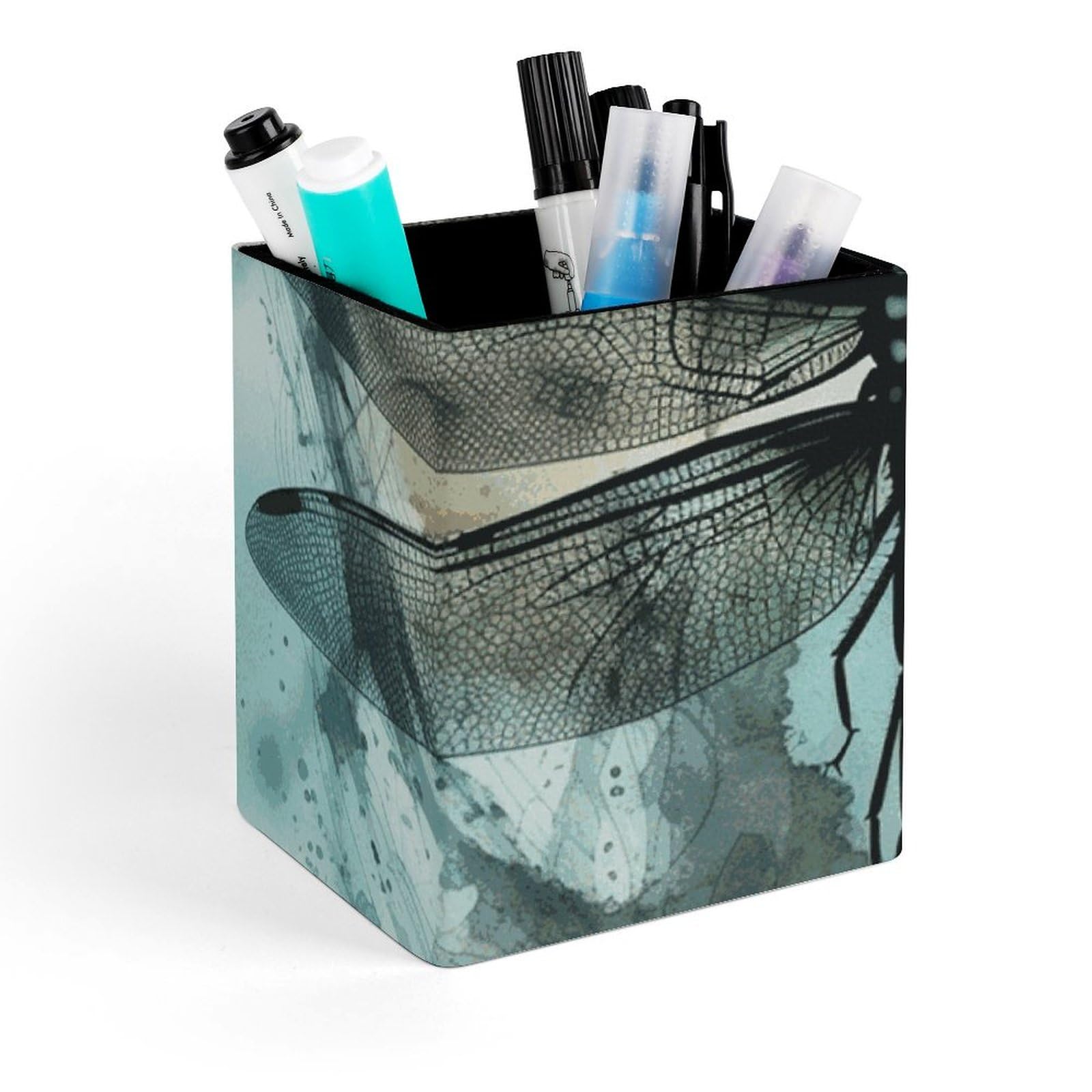 Porte-stylo imprimé libellule en cuir pour harmoniser votre bureau à la maison