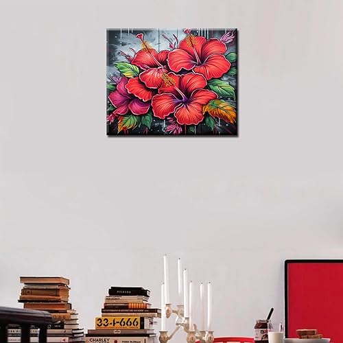 Miniatura 2 de Pintura al óleo de flores de hibisco, pintura por números, 16 x 20 pulgadas, arte callejero de graffiti, arte callejero, pintura acrílica floral
